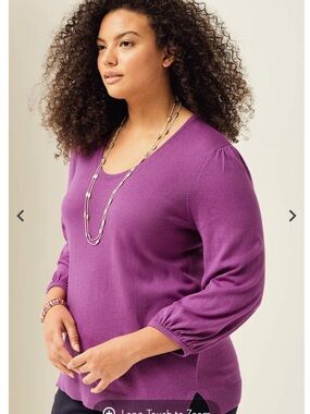 J. Jill wearever SILK COTTON blouson 3/4 sleeve V-Neck Sweater wine berry 3X